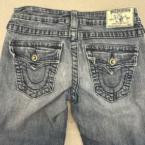 True Religion Billy Straight Jeans 27 Dark Wash Crystal Bling Button Flap Pocket